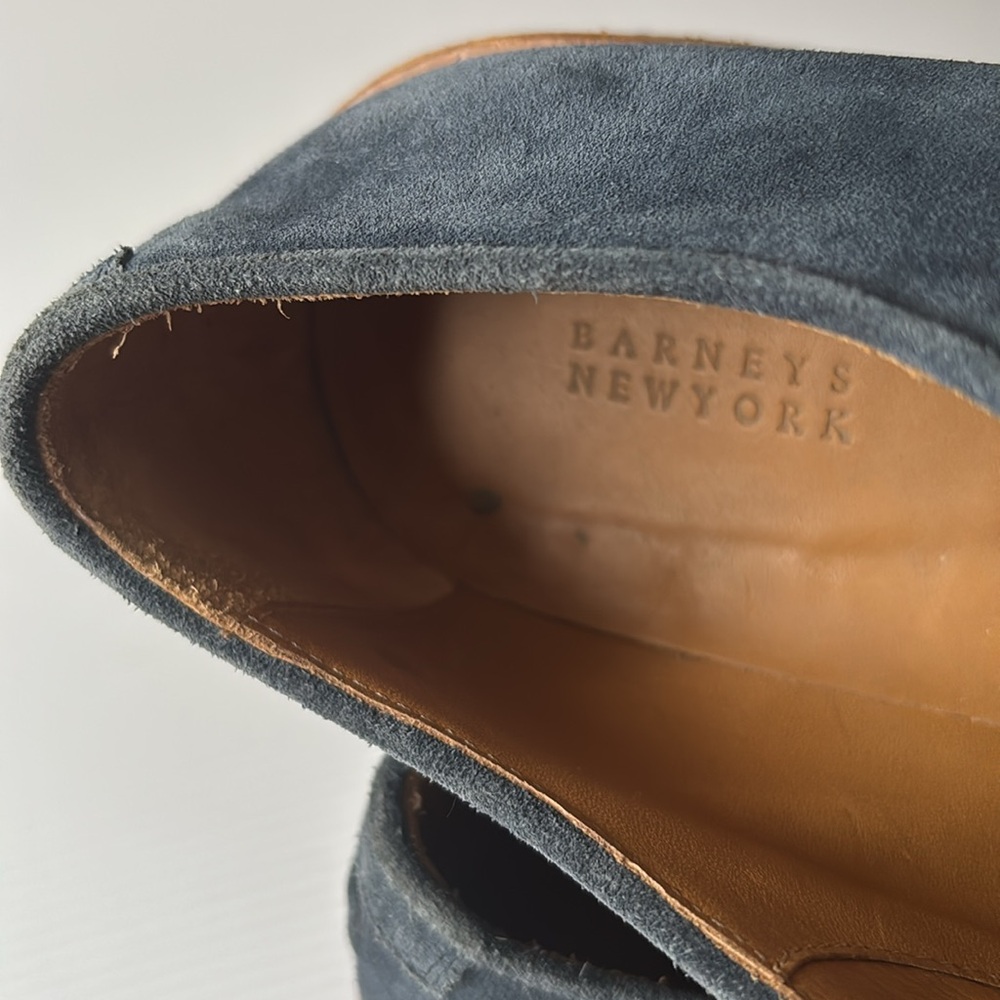 Barneys New York Mens Suede Dress Shoes 9 M Blue 100% Leather Made In Italy - Picture 4 of 9